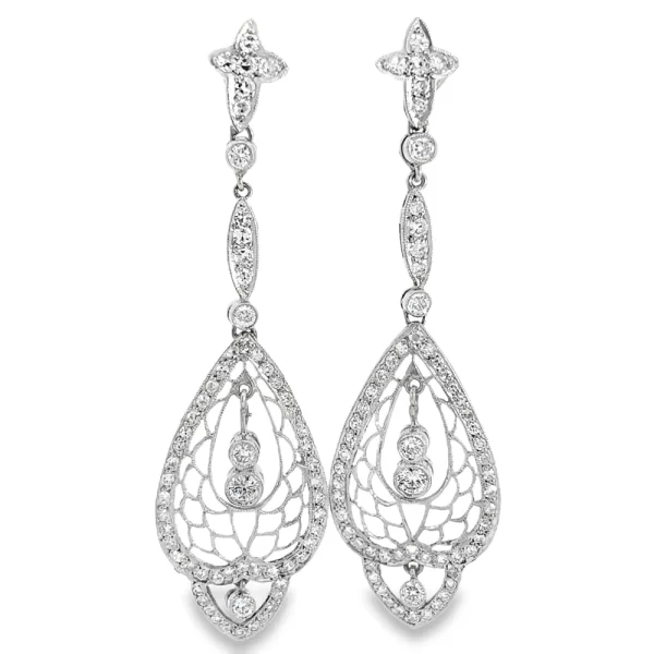 Platinum Art Deco-inspired Drop Earrings