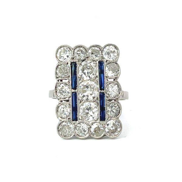 Platinum Art Deco Style Diamond Sapphire Ring