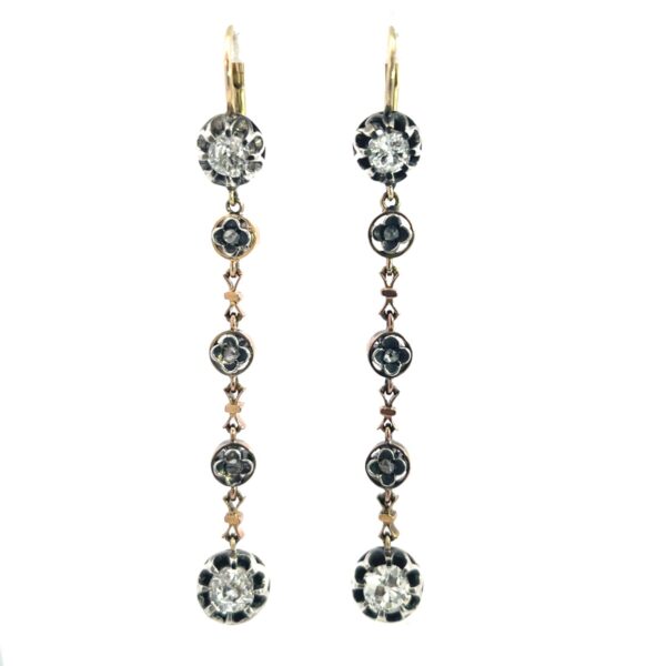 Antique Gold Platinum & Silver Diamond Drop Earrings
