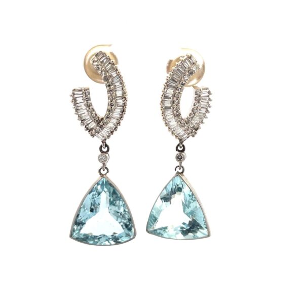 Estate 14k Diamond Aquamarine Dangle Earring
