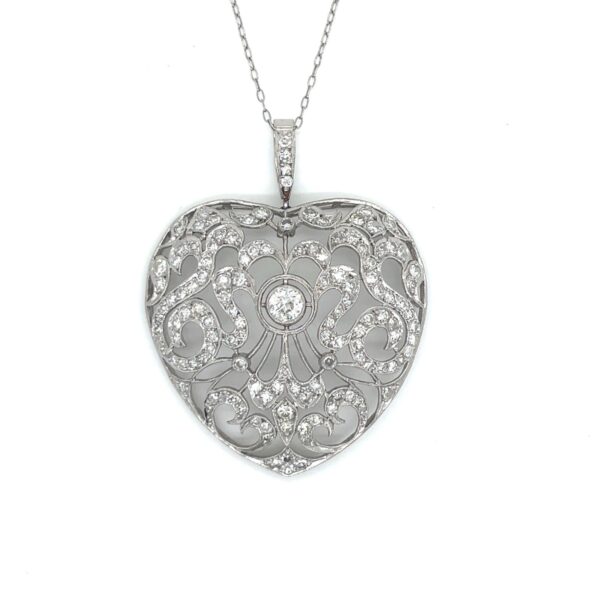 Platinum Heart Diamond Art Deco Style Pendant