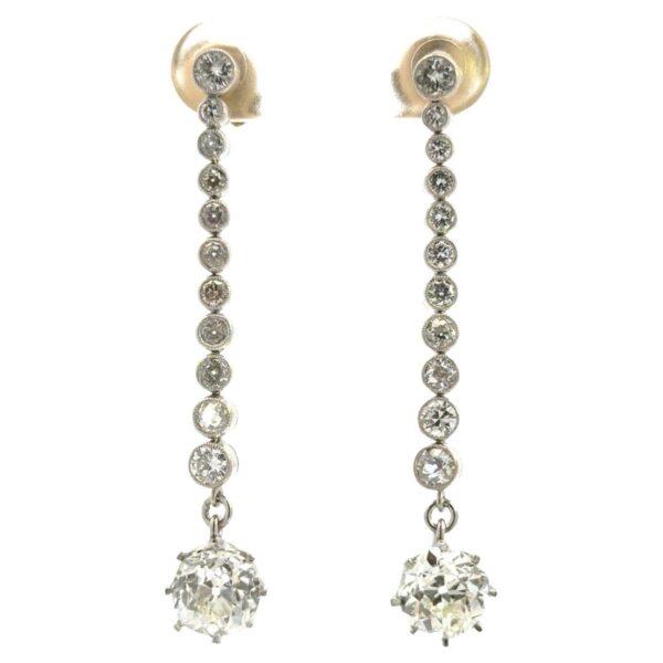 Platinum Art Deco Style Diamond Dangle Earrings