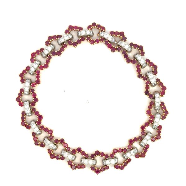 David Webb 18k Gold & Platinum Ruby Bracelet with Diamonds