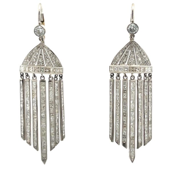 Platinum Art Deco Style Diamond Chandelier Earrings