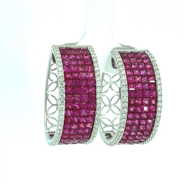 18k Gold Ruby & Diamond Hoop Earrings