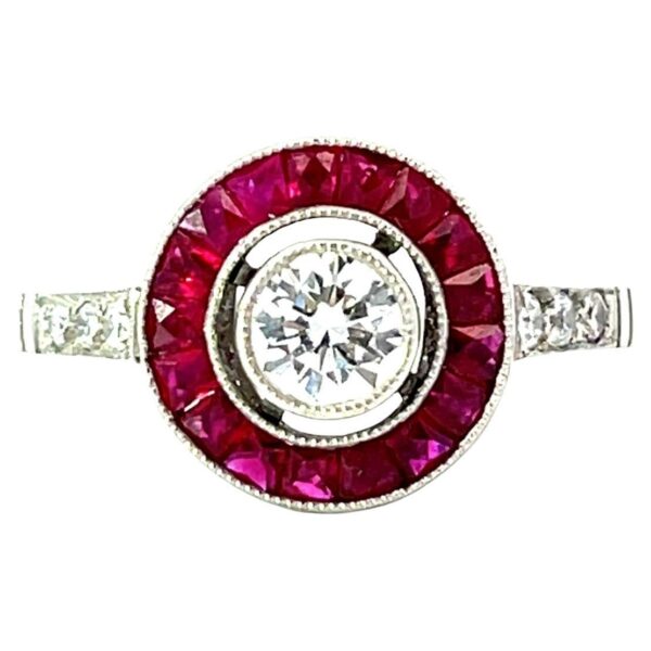 Platinum Diamond Ruby Target Ring