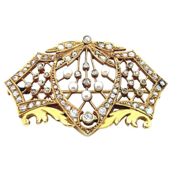 Art Nouveau 18k Diamond Pearl Brooch