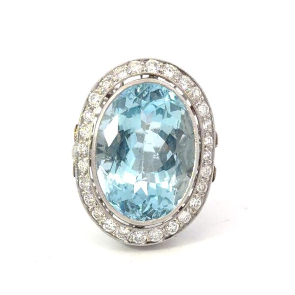 Platinum Aquamarine Diamond Oval Ring