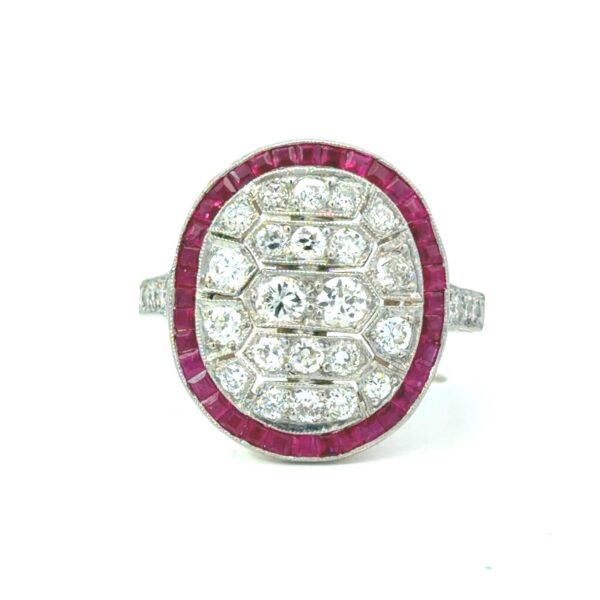 Art Deco style Gold & Platinum Diamond Ruby Ring